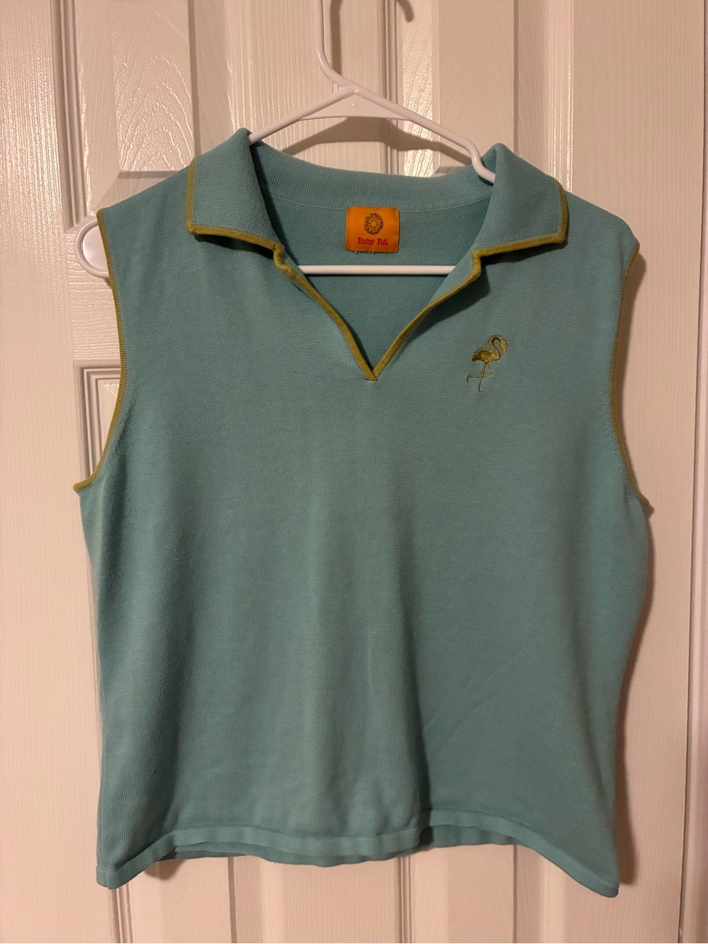 Ruby Rd. Aqua Sleeveless Polo Top with Yellow Trim
